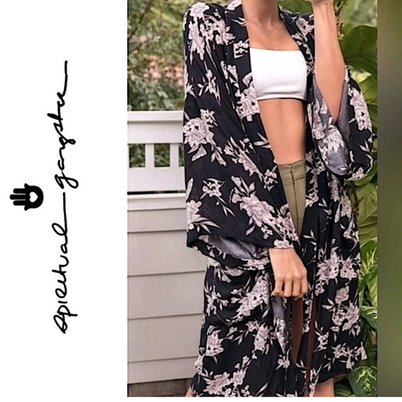 Spiritual Gangster Other - Spiritual Gangster Maya Black Floral Kimono Robe OS EUC